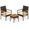 Balcony 3-Piece Wicker Set Acacia Wood Tabletop with Comfortable Armrest Chairs